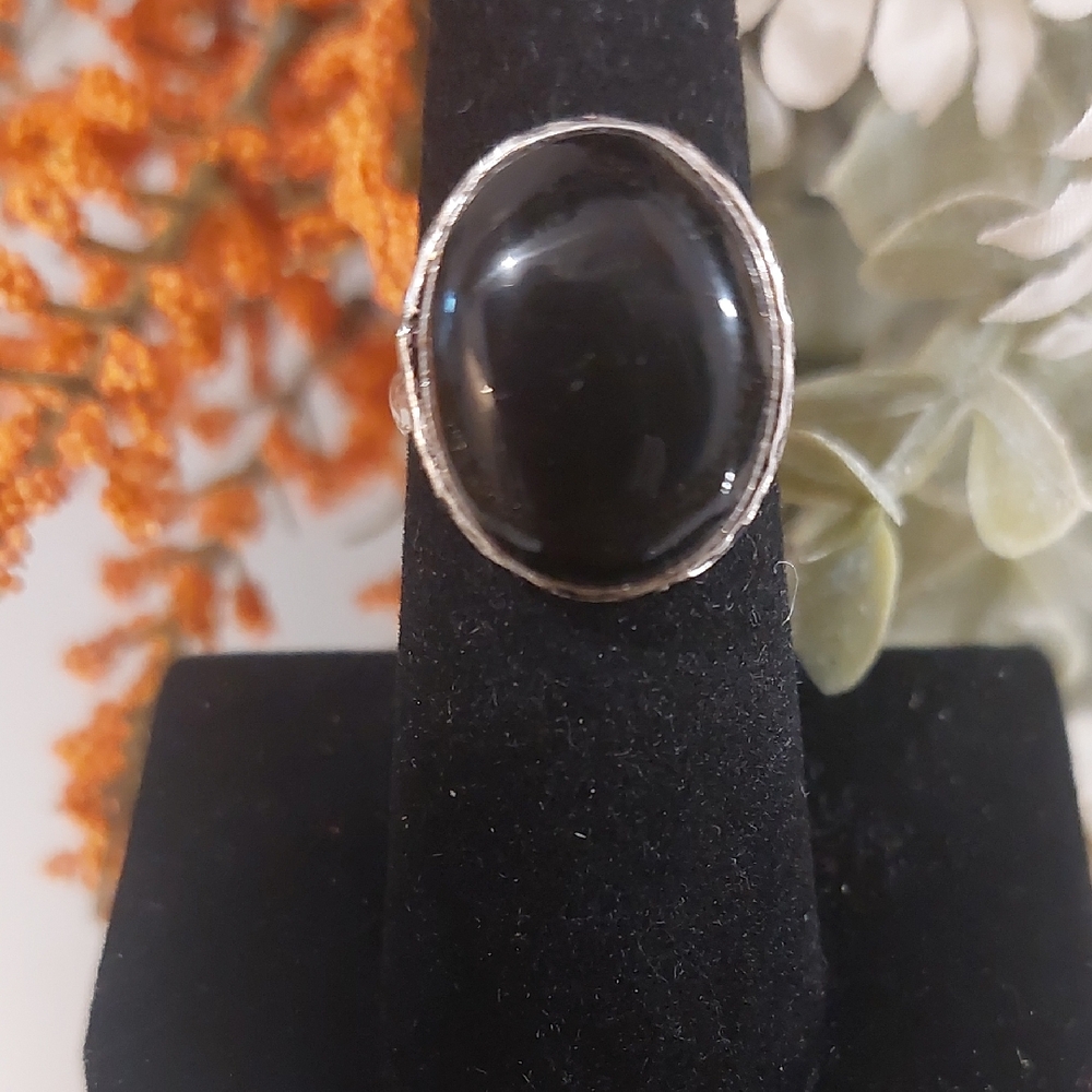 Black Onyx Oval Sterling-Style Ring - Women's Jewelry